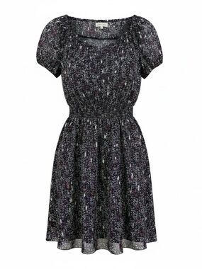 Emerald Sundae Black & Purple Floral Smocked Mini Dress Medium
